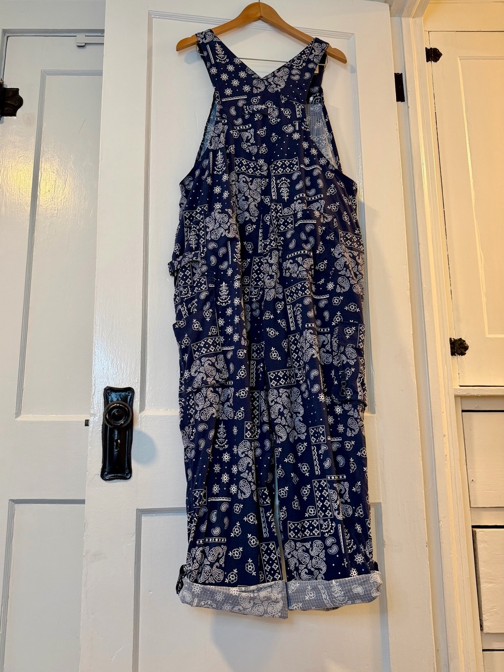 Duluth Trading Co Navy and White Bandana-Print Overalls - Picture 2 of 5